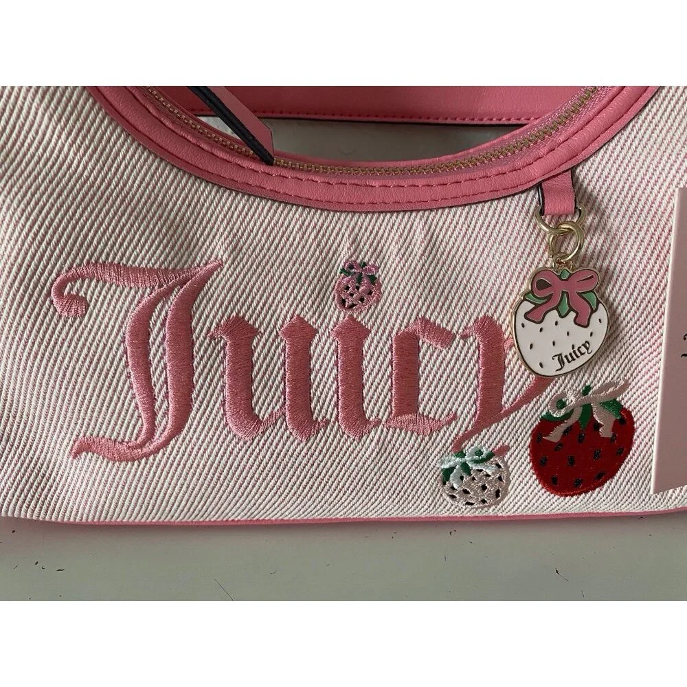 Juicy Couture Berry Sweet Hobo‎ Shoulder Bag Pink Strawberry With Charm NEW
